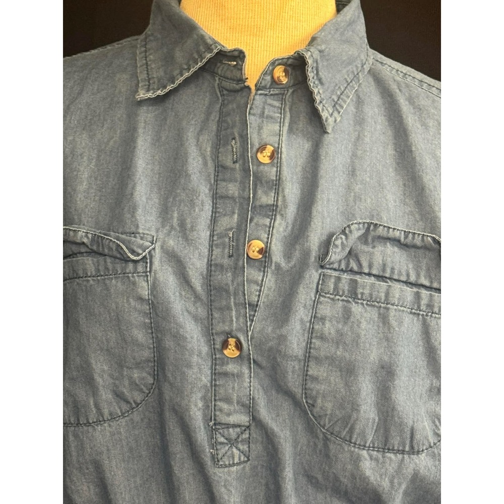 Speed Limit MPH Light Wash Denim Shirt Dress Roll Tab Sleeve Drawstring Waist XL - Picture 4 of 6